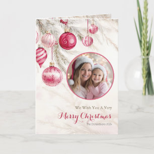 Rosa White Ornaments Vintage Photo jul Card Helgkort