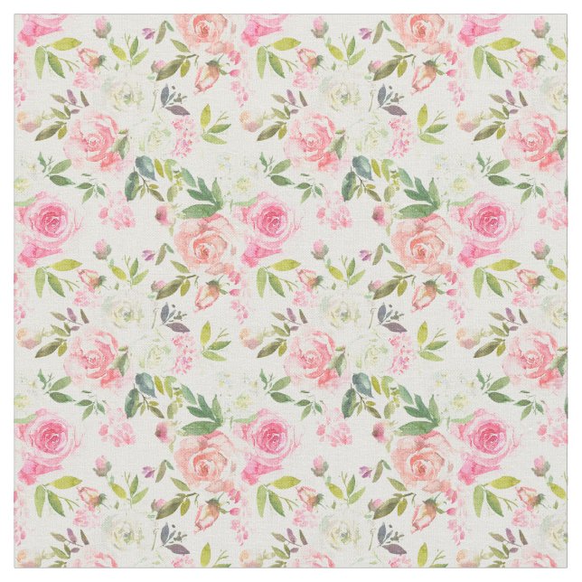 Rosa White Peach Blommigt Ro Elegant Fabric Tyg (Närbild)
