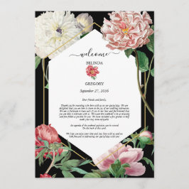 Rosa White Peonies Flowers Bröllop Itinerary Black Program