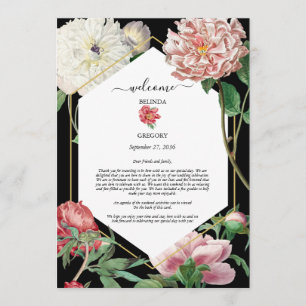 Rosa White Peonies Flowers Bröllop Itinerary Black Program