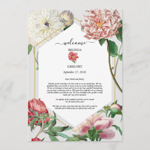 Rosa White Peonies Flowers Bröllop Itinerary Program