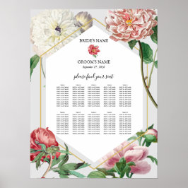 Rosa White Peonies Flowers Bröllop Sittdiagram Poster