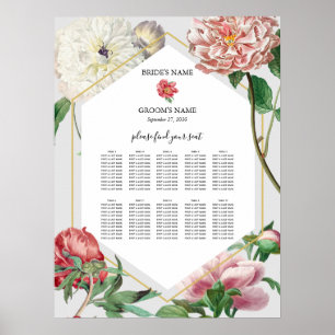 Rosa White Peonies Flowers Bröllop Sittdiagram Poster