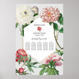 Rosa White Peonies Flowers Bröllop Sittdiagram Poster