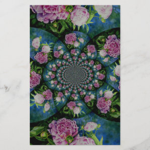 Rosa White peony blommigt water color mandala Brevpapper