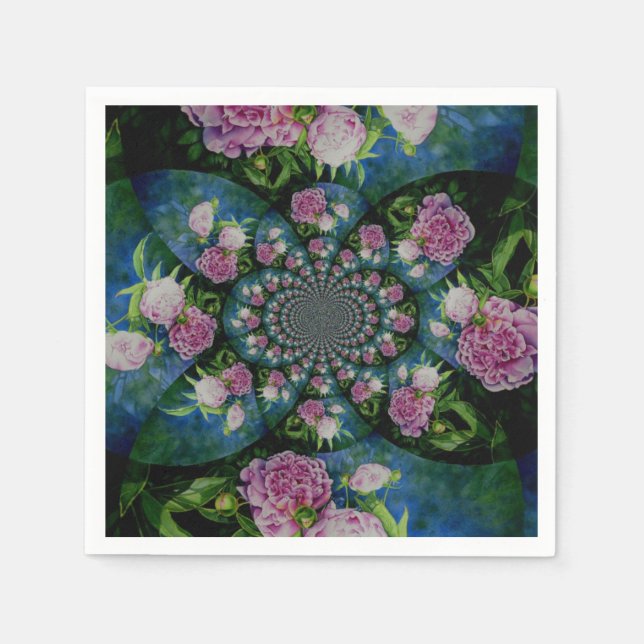 Rosa White peony blommigt water color mandala Pappersservett (Framsidan)