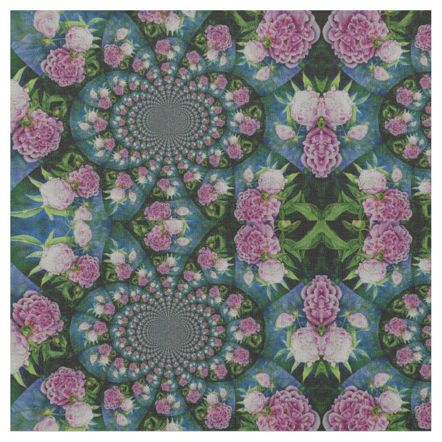 Rosa White peony blommigt water color mandala Tyg (Närbild)