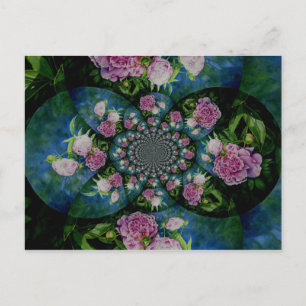 Rosa White peony blommigt water color mandala Vykort