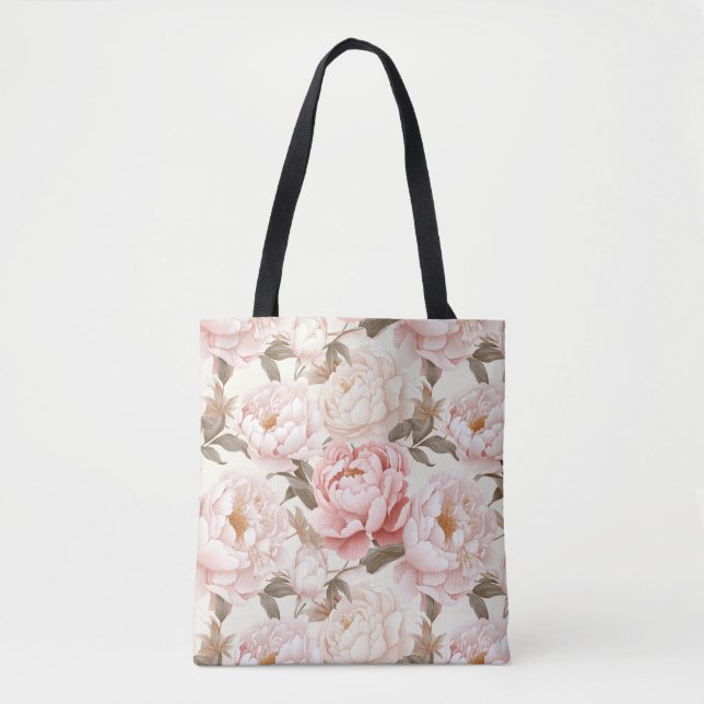 Rosa & White Peony Blooms All-over-Print Tygkasse (Framsida)