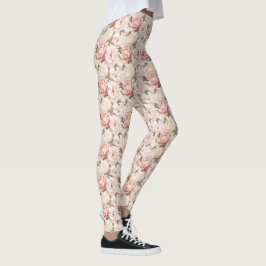 Rosa & White Peony Blooms Allt-over-Print Leggings