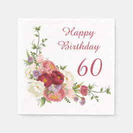 Rosa White Peony Flower Grattis på födelsedagen Pappersservett