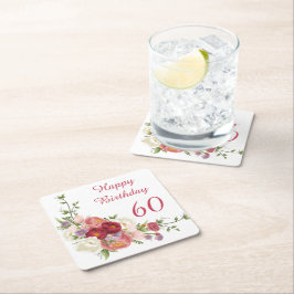 Rosa White Peony Flower Grattis på födelsedagen Underlägg Papper Kvadrat