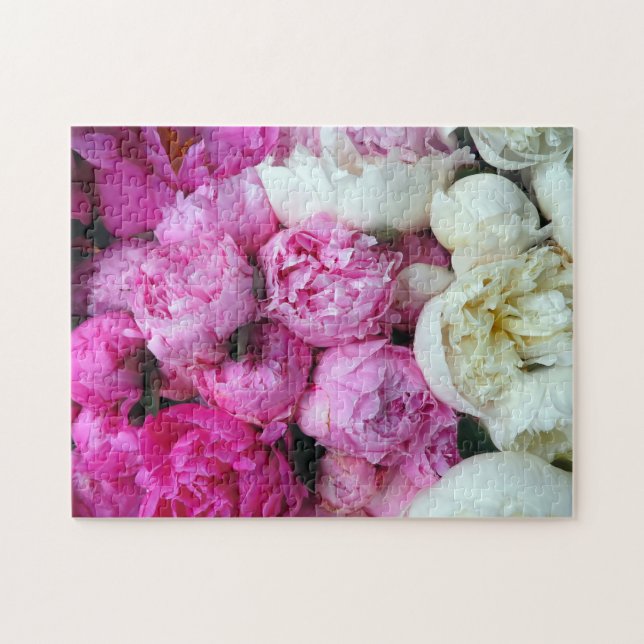 Rosa & White Peony Flowers Pussel (Horisontell)