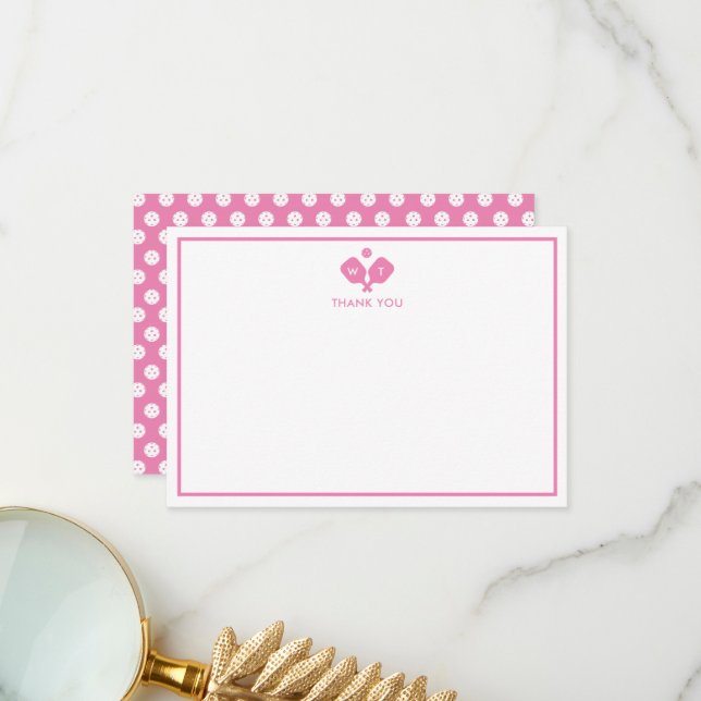 Rosa White Personlig Monogram Pickleball Tack Kort (Fram/Back In Situ)