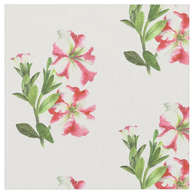 Rosa White Petunias Cotton Fabric Tyg (Närbild)