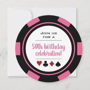 Rosa White Poker Chip Las Vegas Casino Birthday Inbjudningar