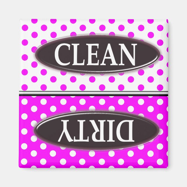 Rosa & White Polka Dot CLEAN-DIRTY DISHWASHER MAGN Magnet (Framsidan)