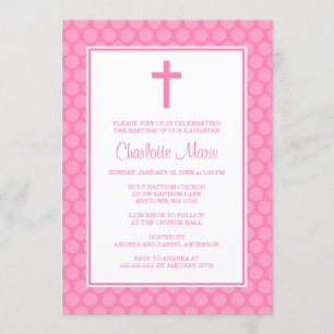 Rosa White Polka Dot Kor Baptism Christel Inbjudningar