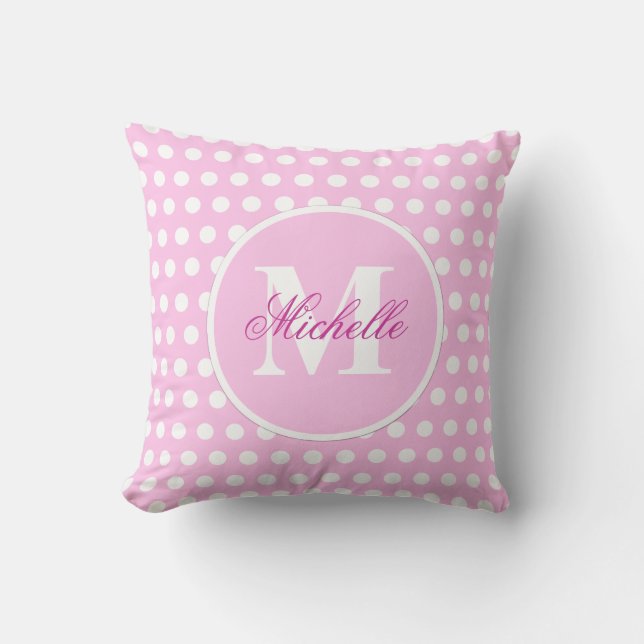 Rosa White Polka Dot Monogram Pillow Kudde (Framsida)