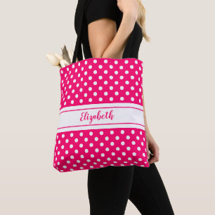 Rosa White Polka Dot Mönster Namn Tygkasse