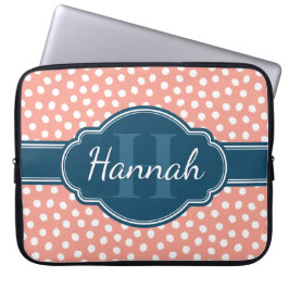 Rosa White Polka Dot Mönster Navy Monogram Laptop Fodral