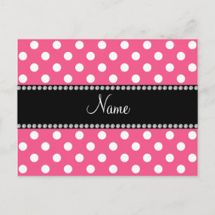Rosa White polka dots personlig namn Vykort