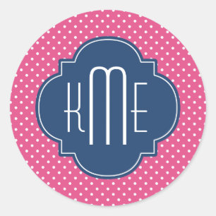 Rosa White Polka dots Quatrefoil Monogram Runt Klistermärke