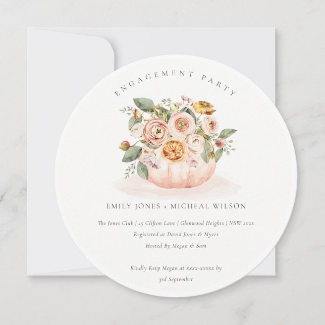  Rosa White Pumpkin Blommigt Förlovning Inbjudan (Framsida)