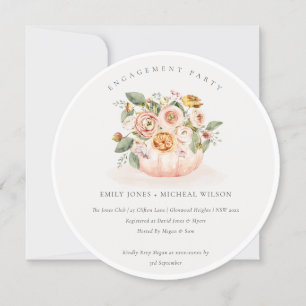 Rosa White Pumpkin Blommigt Förlovning Inbjudan