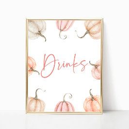 Rosa White Pumpkin Fall Autumn Drinks Party Sign Poster