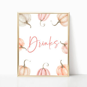 Rosa White Pumpkin Fall Autumn Drinks Party Sign Poster