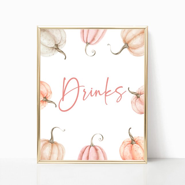 Rosa White Pumpkin Fall Autumn Drinks Party Sign Poster (Skapare uppladdad)