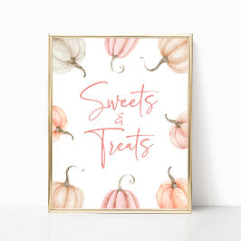 Rosa White Pumpkin Fall Sweets and Treats Sign Poster