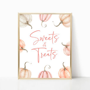 Rosa White Pumpkin Fall Sweets and Treats Sign Poster