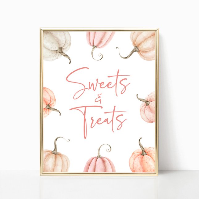 Rosa White Pumpkin Fall Sweets and Treats Sign Poster (Skapare uppladdad)