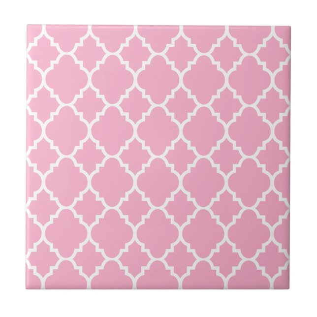 Rosa White Quatrefoil Moroccan Mönster Kakelplatta (Framsidan)