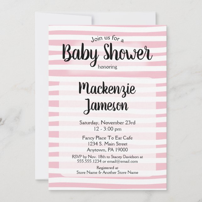 Rosa White Rand Baby Shower-inbjudan Flicka Inbjudningar (Framsida)