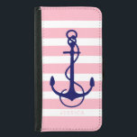 Rosa & White Rand Blue Nautical Boat Anchor Samsung Galaxy S5 Plånboksfodral<br><div class="desc">Vita och ljusa rosa rand mönster med sjöblå sjöbåtsankarpunkt illustrerad på ett enkelt sätt. Anpassade monogram i föreslaget rosa färg. Justerbar ankarpunkt storlek.</div>