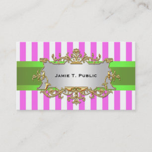 Rosa White Rand, Lime Ribbon, Guld-rametikett Visitkort
