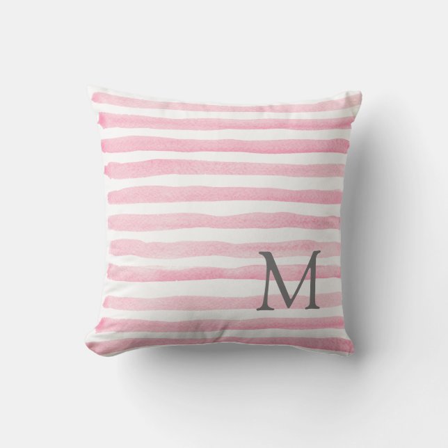 Rosa & White Rand Monogram Dekorativ kudde (Framsida)