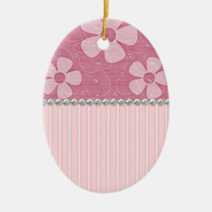 Rosa White Rand och Flowers Ceramic Egg Shape Julgransprydnad Keramik