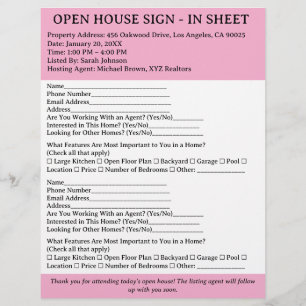 Rosa & White Realtor Open House-inloggning Lakan Reklamblad