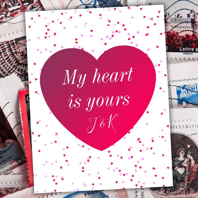 Rosa White & Red Heart Cute Modern Valentines day Helg Vykort (Skapare uppladdad)
