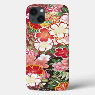 Rosa White Red Oriental Japansk Kimono Blommigt