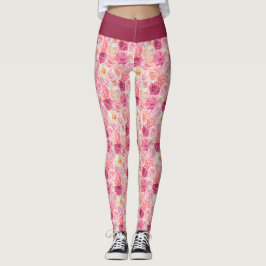Rosa White Rosa Magenta Blommigt Flowers Girly Leggings