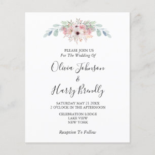 Rosa White Rustic Eucalyptus Greenery Bröllop Flygblad
