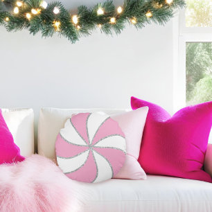 Rosa White Silver Peppermynt Gingerbröd Snowflake Rund Kudde