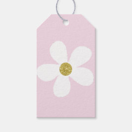 Rosa White Simple Daisy Guld Presentetikett