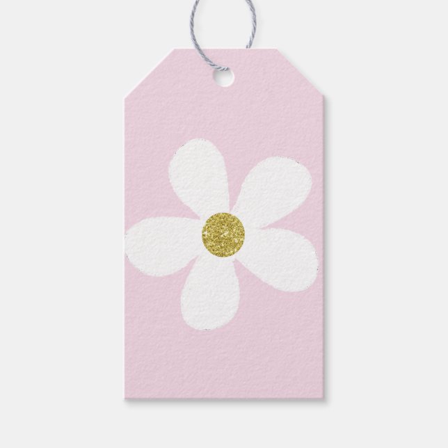 Rosa White Simple Daisy Guld Presentetikett (Framsidan)