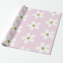 Rosa White Simple Daisy Guld Presentpapper